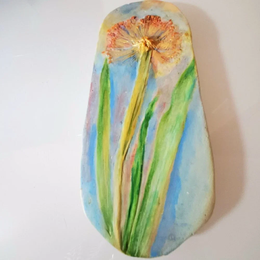 Wall Art Botanical Relief Casting in Plaster, Ceramic Plaque Original